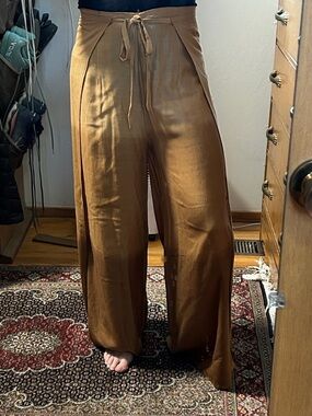 Wide Leg Wrap Pants - gold/Brown